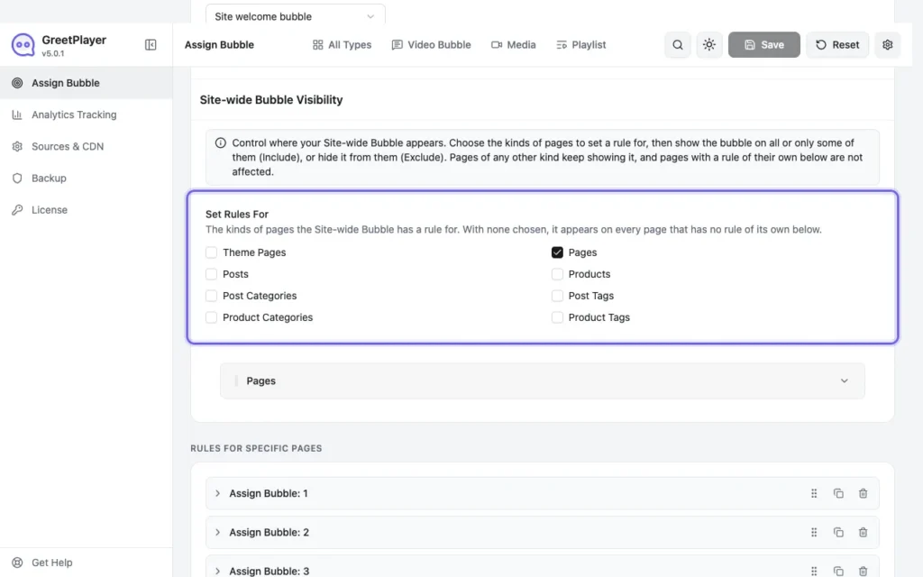 Site-wide Bubble Visibility with the Set Rules For options